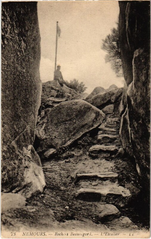 Carte postale ancienne Nemours Rochers Beauregard L'Escalier à Nemours