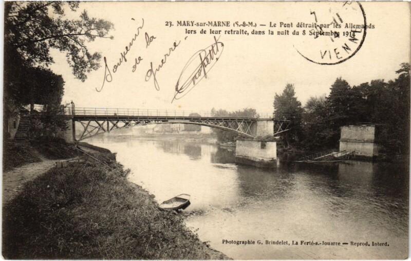 Carte postale ancienne Mary-sur-Marne Le Pont Detruit par les Allemands à Mary-sur-Marne