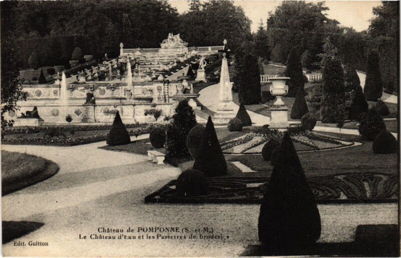 Carte postale ancienne Pomponne Chateau - Le Chateau d'Eau et les Parterres à Pomponne