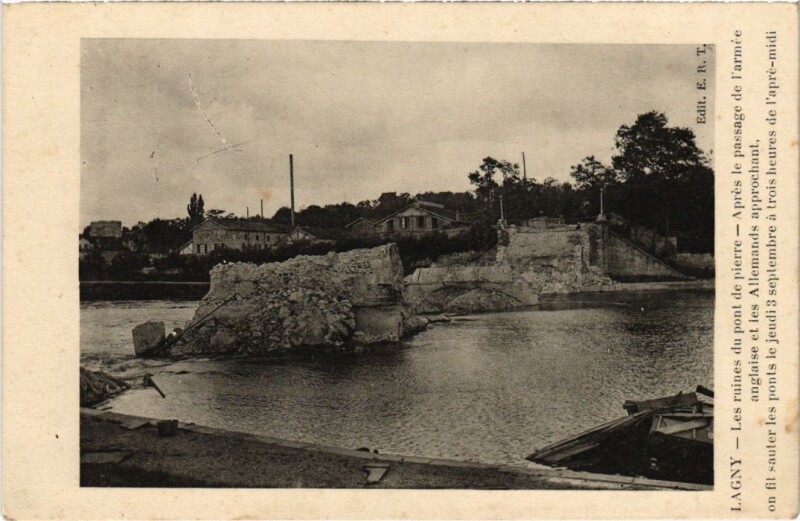 Carte postale ancienne Lagny-sur-Marne Les Ruines du Pont di Pierre à Lagny-sur-Marne