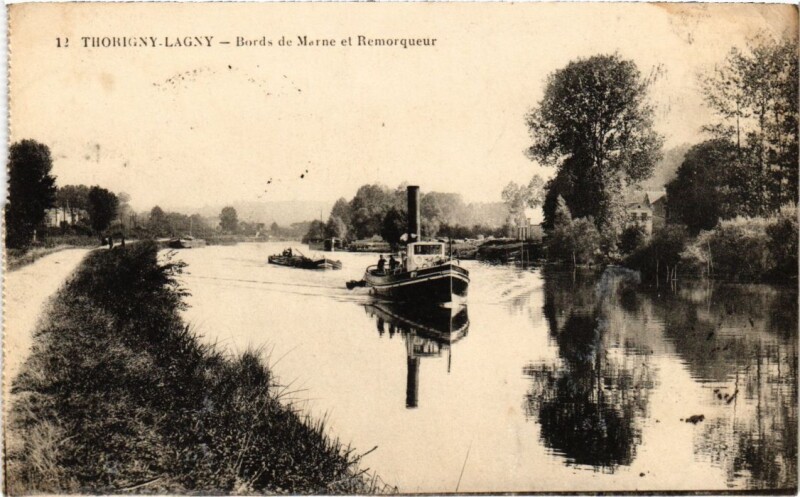 Carte postale ancienne Thorigny-sur-Marne Lagny-sur-Marne - Bords de Marne et Remorqueur à Lagny-sur-Marne
