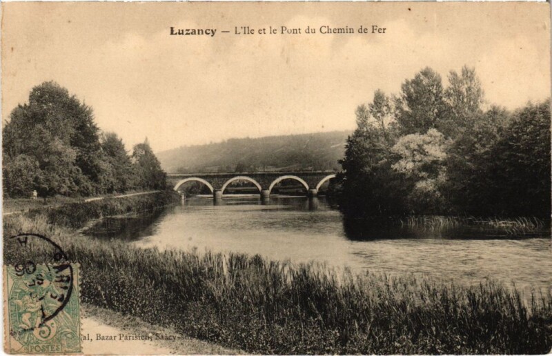 Carte postale ancienne Luzancy L'Ile et le Pont du Chemin de Fer à Luzancy