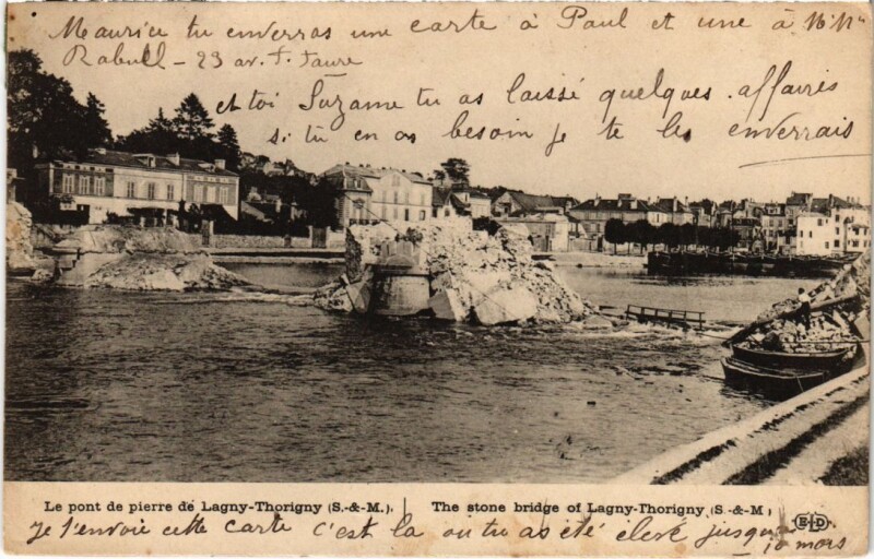 Carte postale ancienne Lagny Le pont de pierre