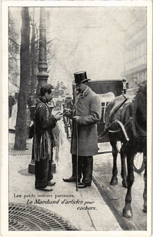 Carte postale ancienne Paris Petits Metiers Le Marchand d'articles pour cochers