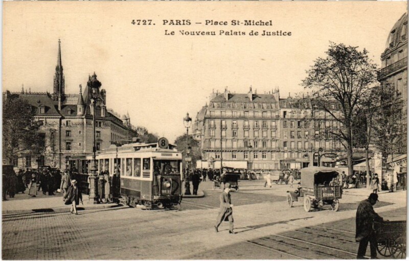 Carte postale ancienne Paris 5e Place Saint-Michel Palais de Justice à Paris 5e