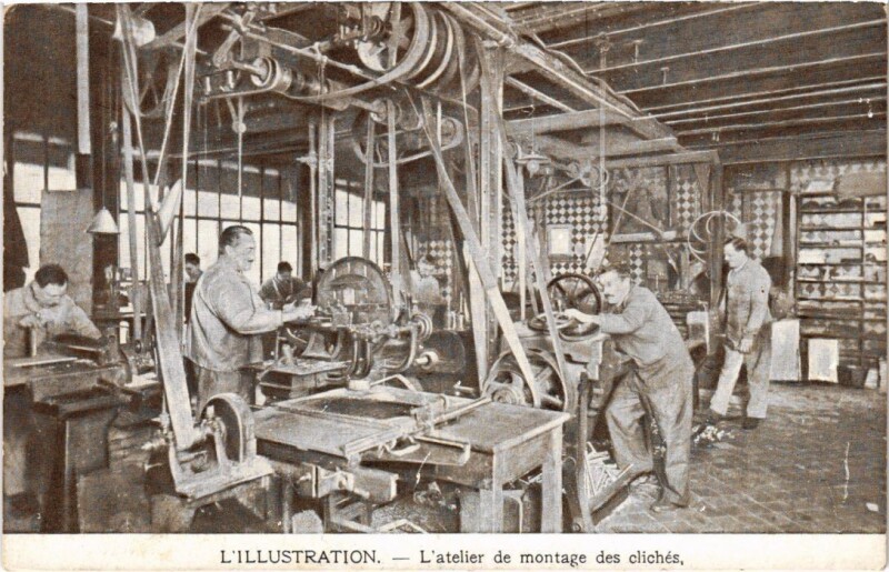 Carte postale ancienne Paris 9e l'Illustration Atelier de montage des cliches à Paris 9e