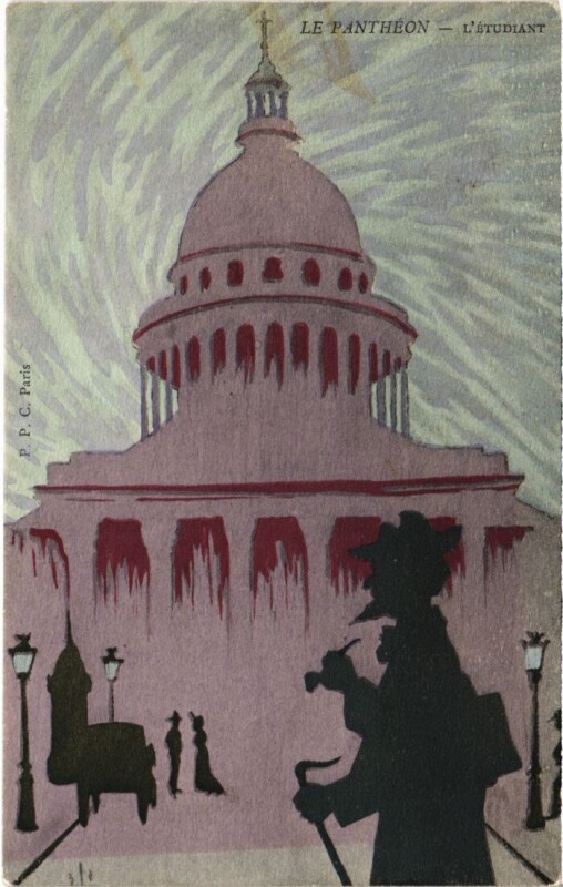 Carte postale ancienne Paris Silhouettes Le Pantheon l'Etudiant