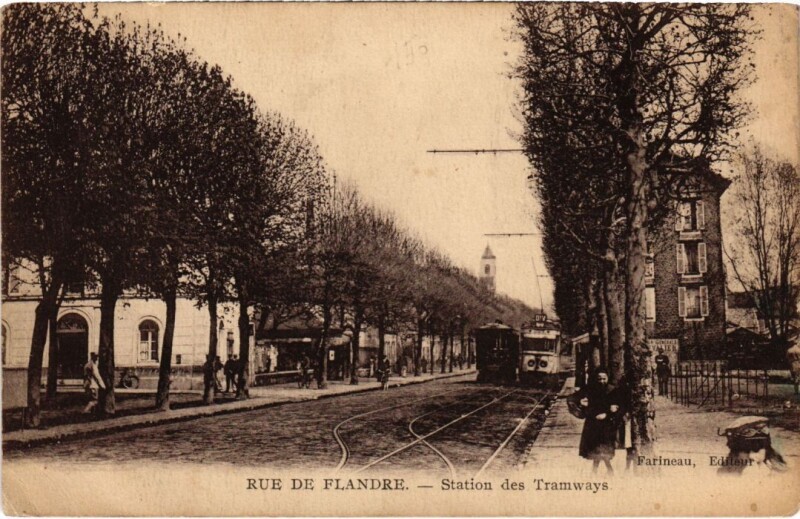 Carte postale ancienne Paris 19e Rue de Flandre Station des Tramways à Paris 19e