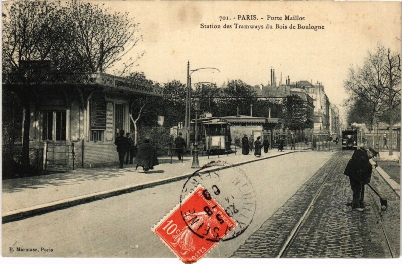 Carte postale ancienne Porte Maillot - Station des Tramways du Bois de Boulogne à Paris 16e