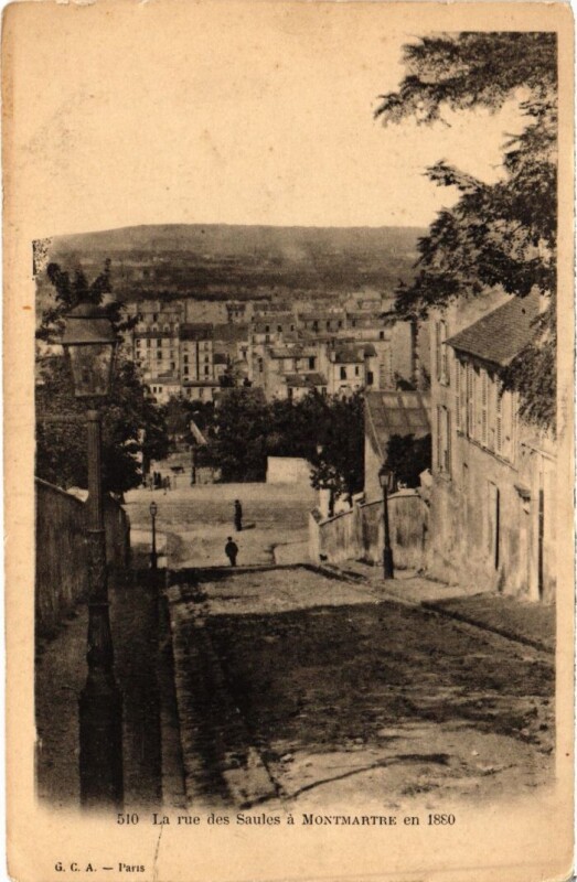 Carte postale ancienne La rue des Saules à Montmartre en 1880 à Paris 18e