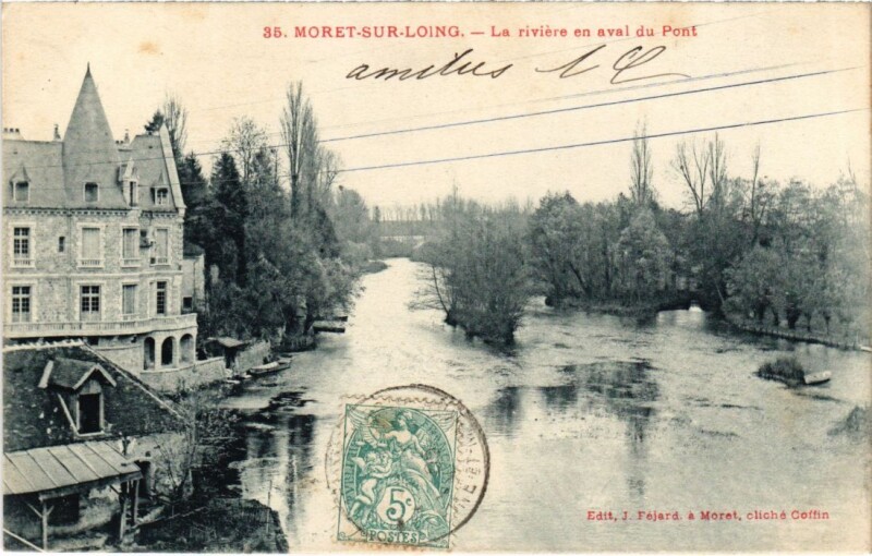 Carte postale ancienne Moret-sur-Loing La Riviere en Aval du Pont