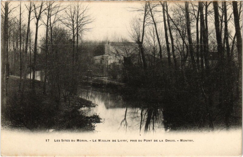 Carte postale ancienne Montry Le Moulin de Liary pris du Pont de la Dhuis à Montry
