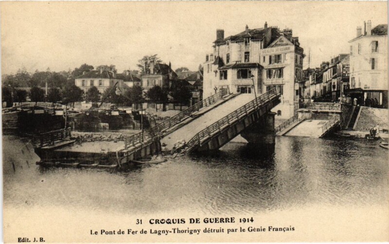 Carte postale ancienne Lagny-sur-Marne Thorigny-sur-Marne - Le Pont de Fer - Ruines à Lagny-sur-Marne