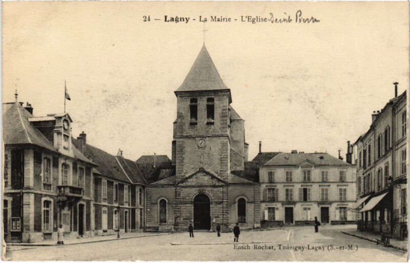 Carte postale ancienne Lagny-sur-Marne La Mairie - L'Eglise à Lagny-sur-Marne