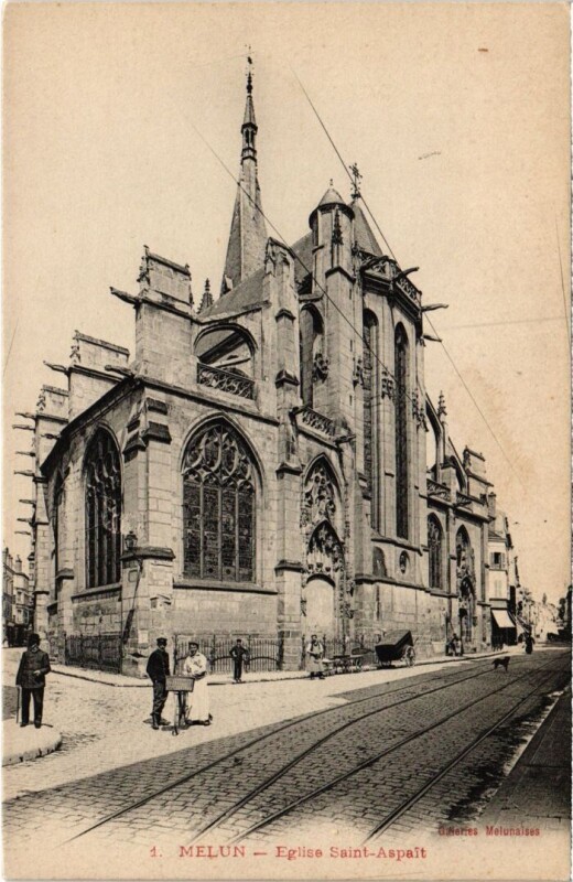Carte postale ancienne Melun Eglise Saint-Aspais à Melun