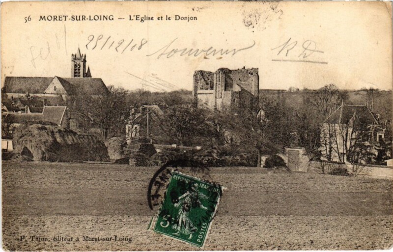 Carte postale ancienne Moret Eglise et le Donjon