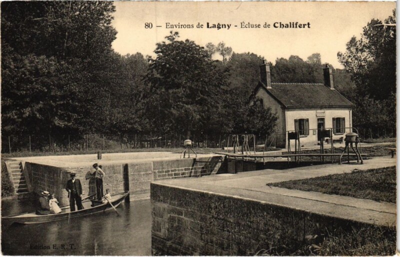 Carte postale ancienne Env.de Lagny Ecluse de Chalifert à Chalifert