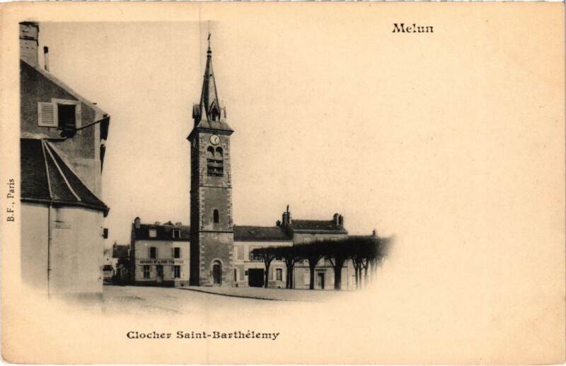 Carte postale ancienne Melun Clocher Saint-Barthelemy à Melun