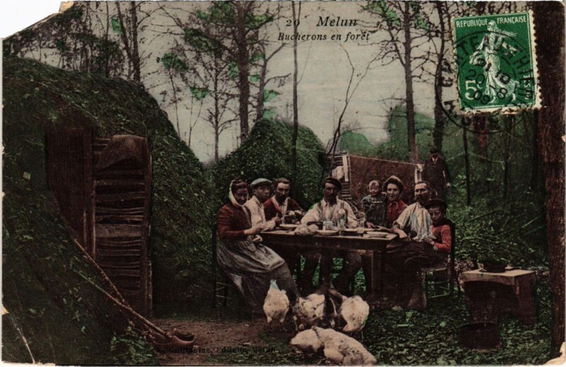 Carte postale ancienne Melun Bucherons en foret à Melun