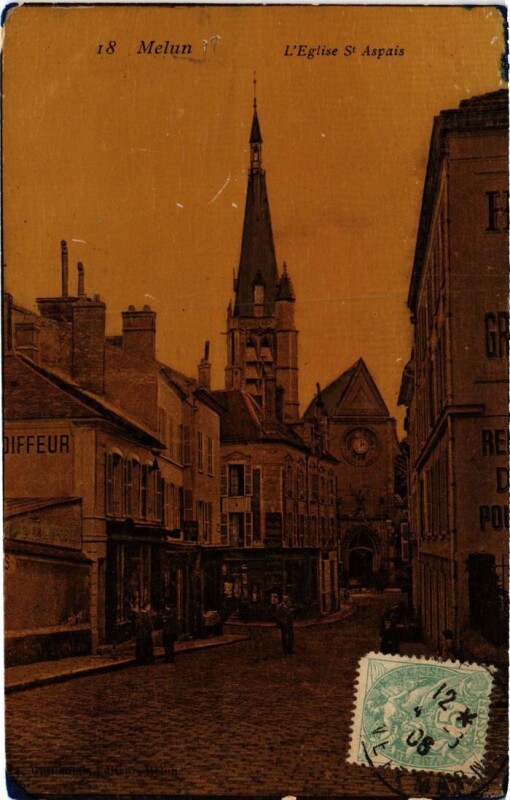 Carte postale ancienne Melun Eglise Saint-Aspais à Melun