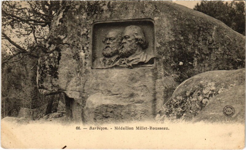 Carte postale ancienne Barbizon Medaillon Rousseau Millet à Barbizon