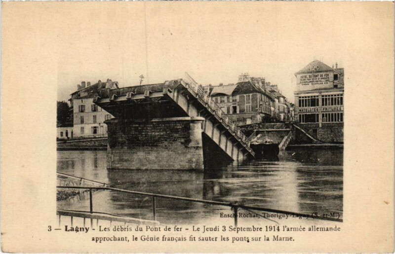 Carte postale ancienne Lagny Les debris du Pont de fer