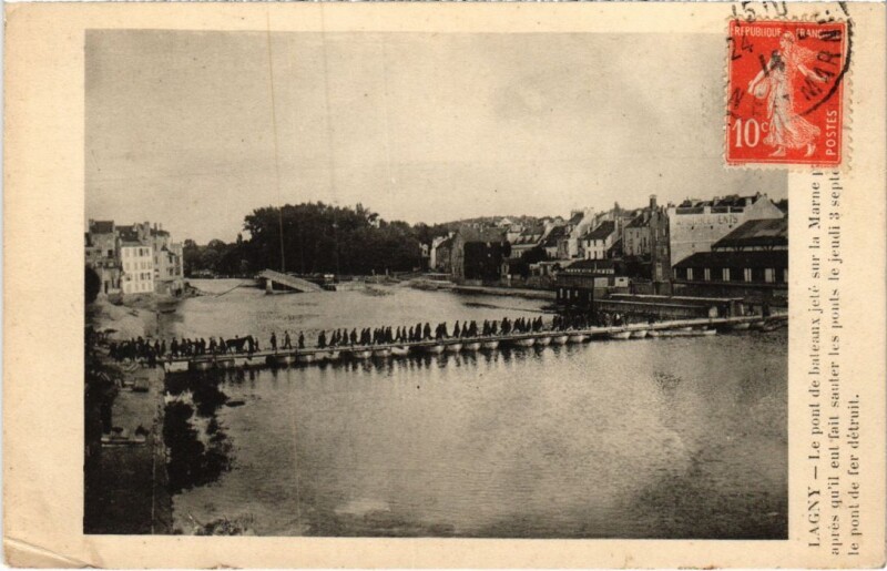 Carte postale ancienne Lagny Le pont de bateaux
