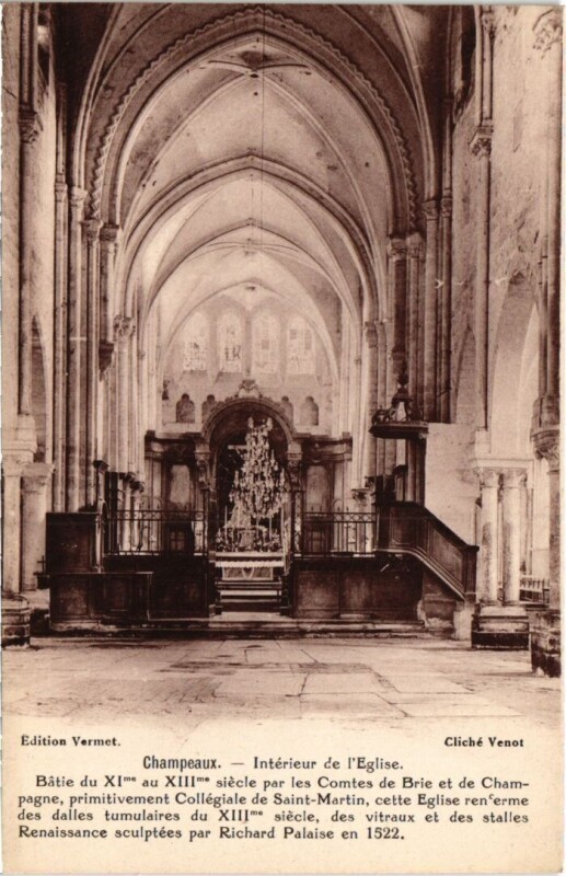 Carte postale ancienne Champeaux Interieur de l'Eglise à Champeaux
