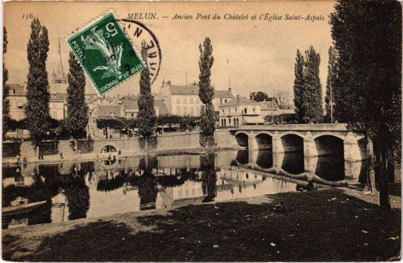 Carte postale ancienne Melun Ancien Pont du Chatelet à Melun
