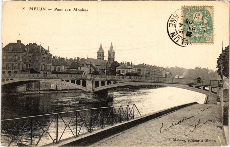 Carte postale ancienne Melun Pont aux Moulins à Melun