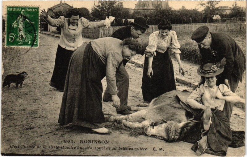 Carte postale ancienne Robinson Cest l'heure de la sieste et notre ane n'a souci