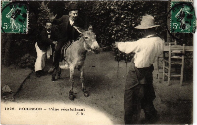Carte postale ancienne Robinson L'ane recalcitrant
