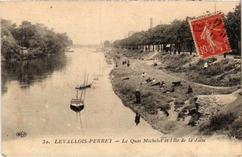 Carte postale ancienne Levallois Perret Le Quai Michelet et Ile de la Jatte à Levallois-Perret