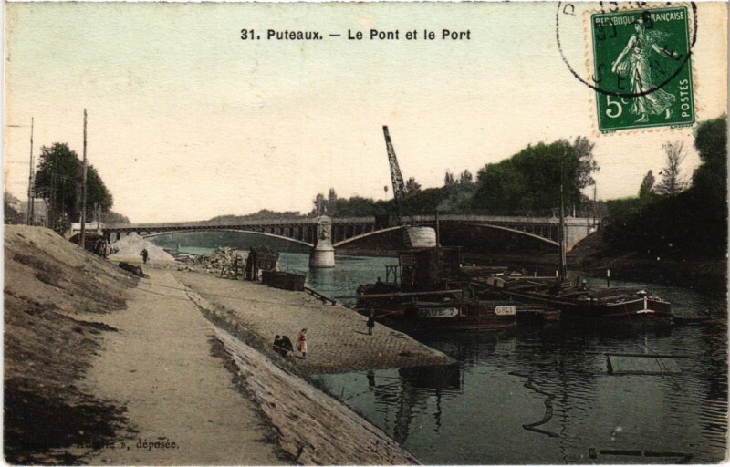 Carte postale ancienne Puteaux Le Pont et le Port à Puteaux