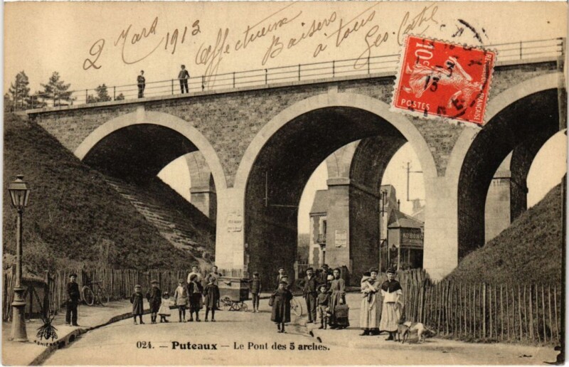 Carte postale ancienne Puteaux Pont des 5 arches à Puteaux