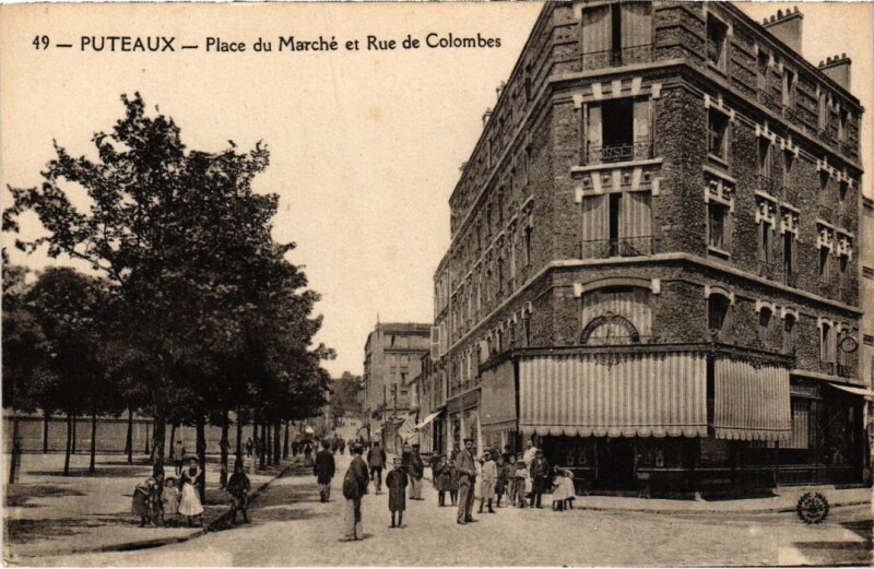 Carte postale ancienne Puteaux Place du Marche et Rue de Colombes à Colombes