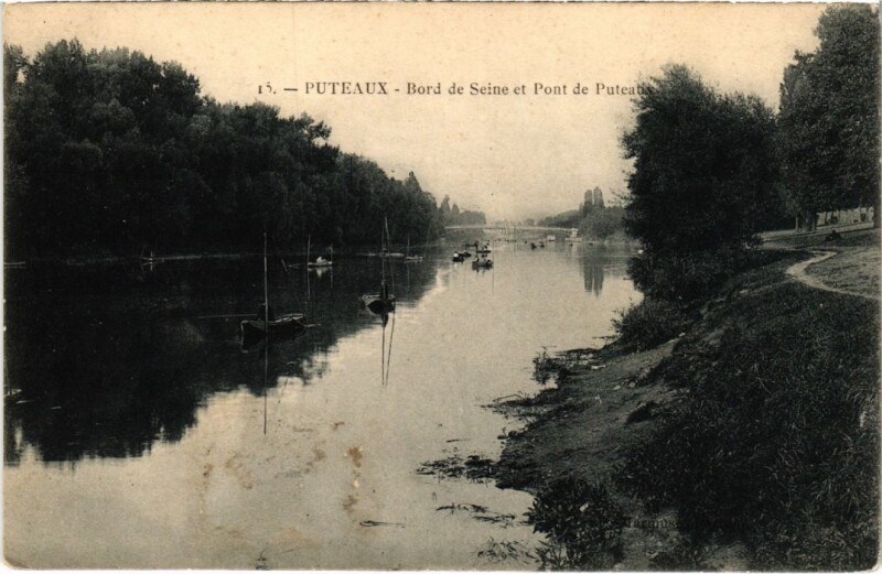 Carte postale ancienne Bord de Seine et Pont de Puteaux à Puteaux