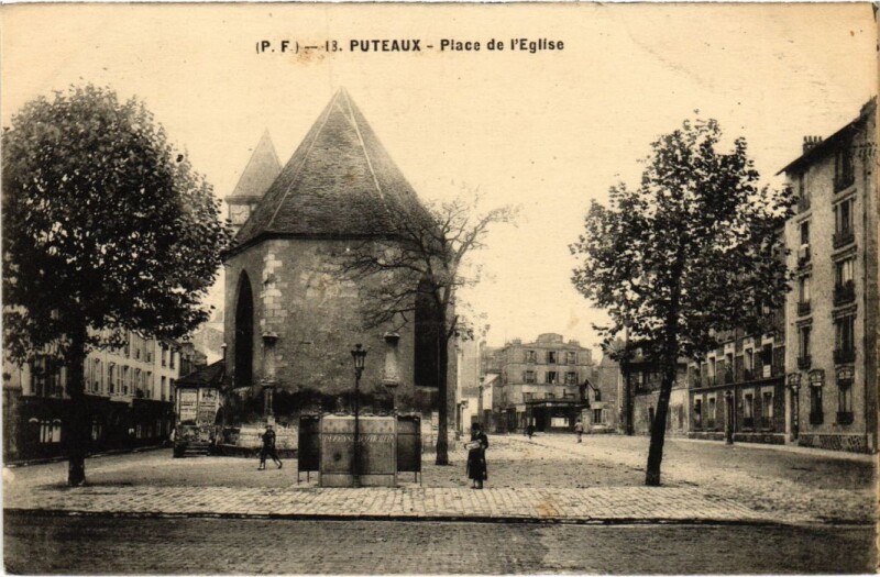 Carte postale ancienne Puteaux Place de l'Eglise à Puteaux