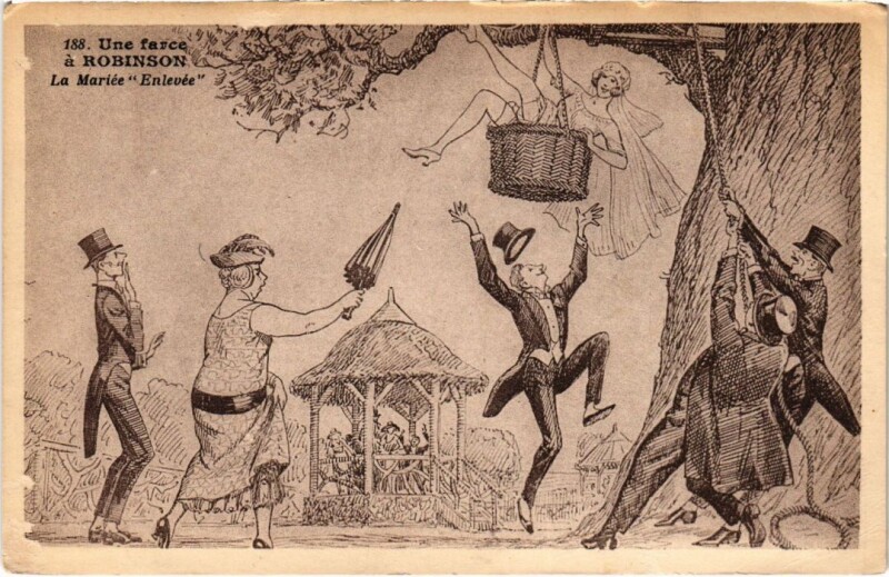 Carte postale ancienne Une farce a Robinson La Mariee Enlevee