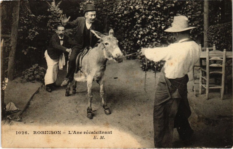 Carte postale ancienne Robinson L'Ane recalcitrant