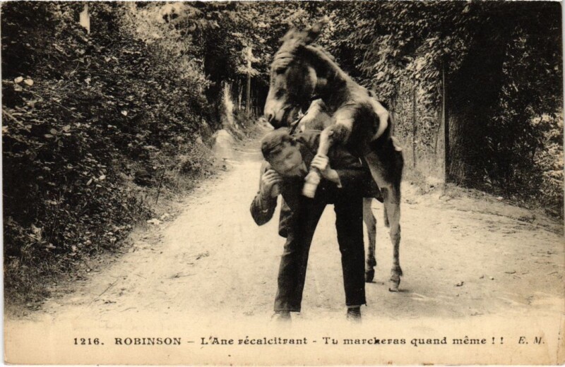 Carte postale ancienne Robinson L'Ane recalcitrant