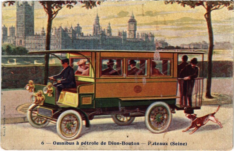 Carte postale ancienne Puteaux Omnibus a petrole de Dion Bouton à Puteaux