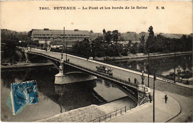 Carte postale ancienne Puteaux Le Pont et les bords de la Seine à Puteaux