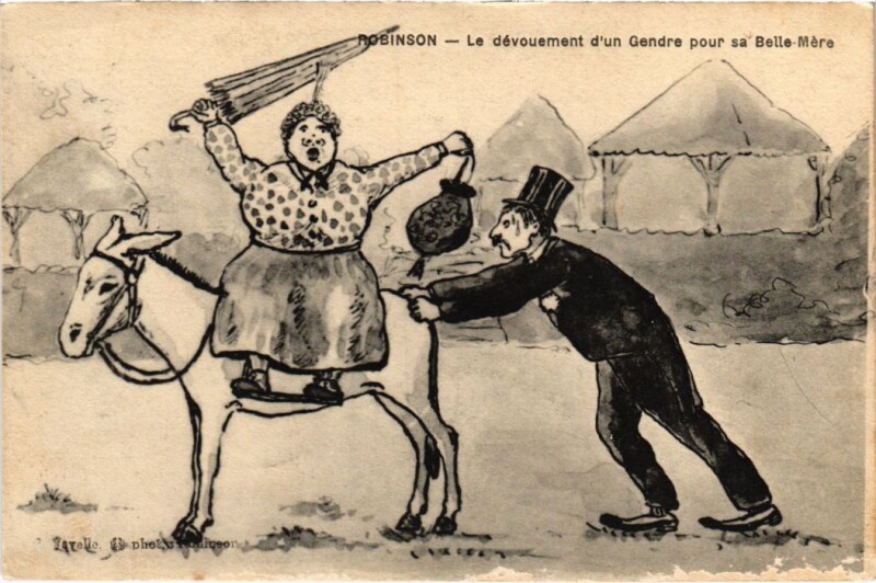 Carte postale ancienne Robinson Le devouement d'un Gendre pour sa Belle Mere