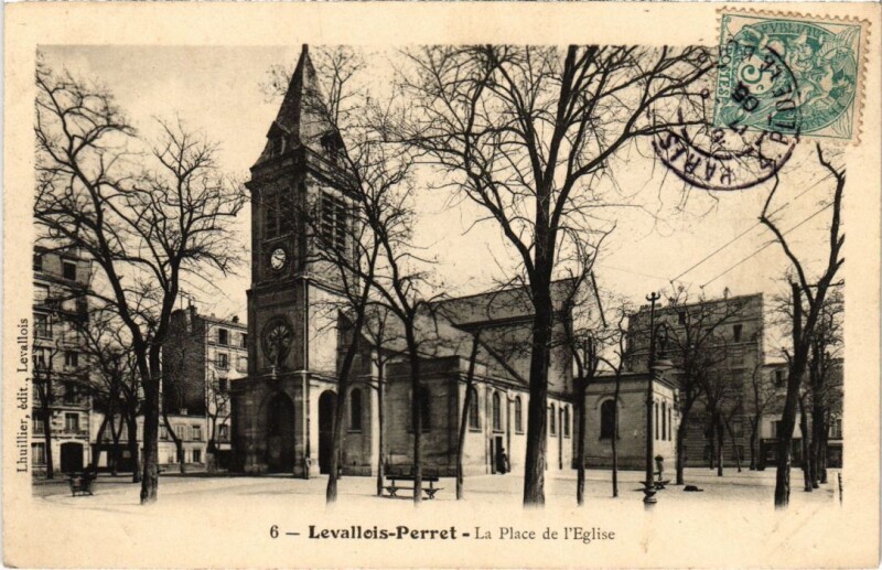 Carte postale ancienne Levallois Perret Place de l'Eglise à Levallois-Perret