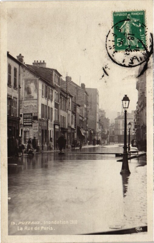 Carte postale ancienne Puteaux inondation Rue de Paris à Puteaux
