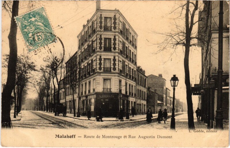 Carte postale ancienne Malakoff Route de Montrouge et Rue Augustin Dumont à Malakoff