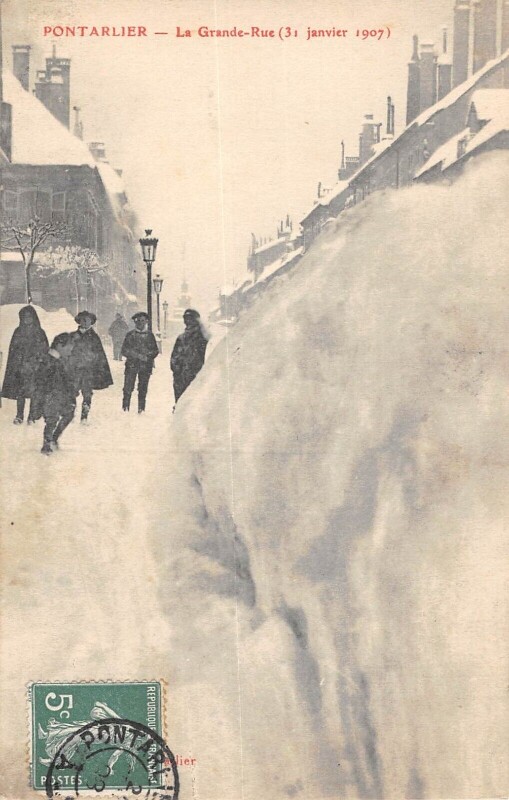 Carte postale ancienne Pontarlier La Grande Rue 31 Janvier 1907 à Pontarlier