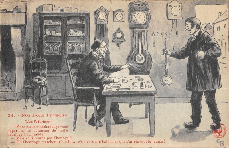 Carte postale ancienne Nos Bons Paysans Chez L'Horloger