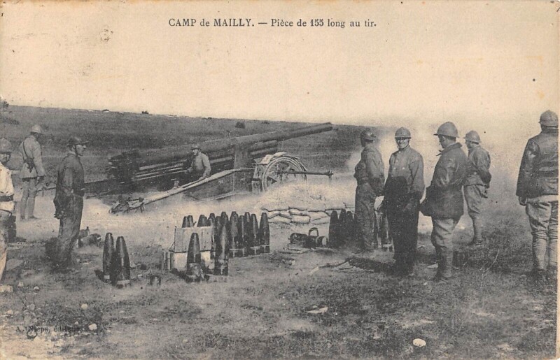 Carte postale ancienne Camp De Mailly Piece De 155 Long Au Tir